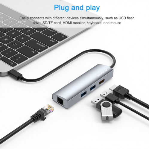 Adaptateur HUB USB WAVLINK WL-UHP3408 4-en-1 Type-C vers HD + 2xUSB3.0 + Station d'accueil Gigabit RJ45 SW4680422-09