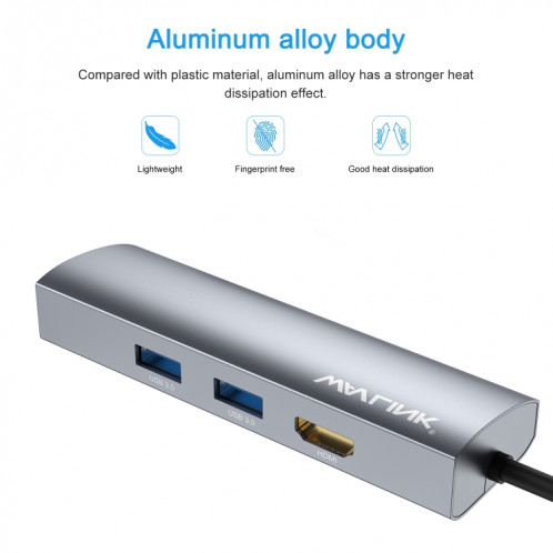 Adaptateur HUB USB WAVLINK WL-UHP3408 4-en-1 Type-C vers HD + 2xUSB3.0 + Station d'accueil Gigabit RJ45 SW4680422-09