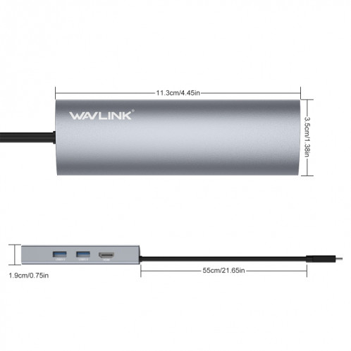 Adaptateur HUB USB WAVLINK WL-UHP3408 4-en-1 Type-C vers HD + 2xUSB3.0 + Station d'accueil Gigabit RJ45 SW4680422-09