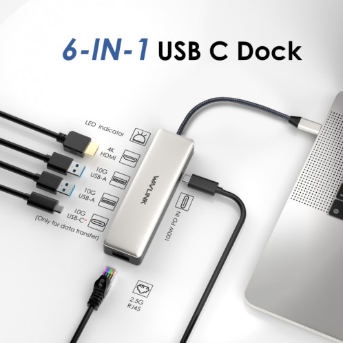 WAVLINK WL-UHP3414 100W puissance 10Gbps 4K HDMI USB-C Dock HUB 3xUSB3.2 Gen 2 + Port Ethernet 2.5G SW4684471-09