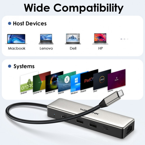 WAVLINK WL-UHP3414 100W puissance 10Gbps 4K HDMI USB-C Dock HUB 3xUSB3.2 Gen 2 + Port Ethernet 2.5G SW4684471-09