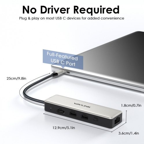 WAVLINK WL-UHP3414 100W puissance 10Gbps 4K HDMI USB-C Dock HUB 3xUSB3.2 Gen 2 + Port Ethernet 2.5G SW4684471-09