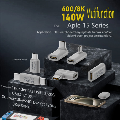 Adaptateur de transmission USB 3.1 Type-C vers Type-C 40 Gbit/s 8K Charge 140 W 5 A, Spécification : Type-C femelle vers femelle SH01021302-011