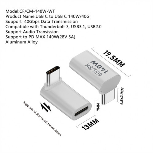 Adaptateur de transmission USB 3.1 Type-C vers Type-C 40 Gbit/s 8K Charge 140 W 5 A, Spécification : Type-C femelle vers femelle SH01021302-011
