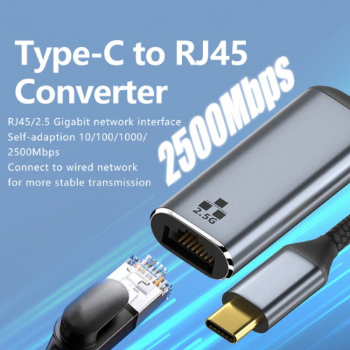 Adaptateur Ethernet Type-C vers RJ45 2500Mbps SH472112-09