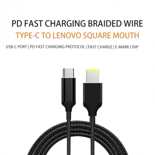 Câble de chargement de type C vers carré pour Lenovo PD 100 W/135 W, longueur : 1,8 m, spécification : 100 W. SH2802652-06