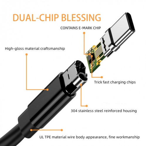 Câble de chargement de type C vers carré pour Lenovo PD 100 W/135 W, longueur : 1,8 m, spécification : 100 W. SH2802652-06