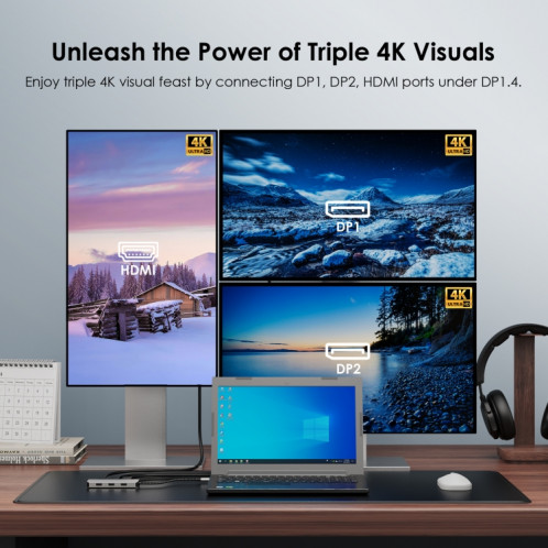 WAVLINK WL-UMD305 7 en 1 4K DP / HDMI Quard Display USB-C Hub Dock Adaptateur multiport SW4828822-08