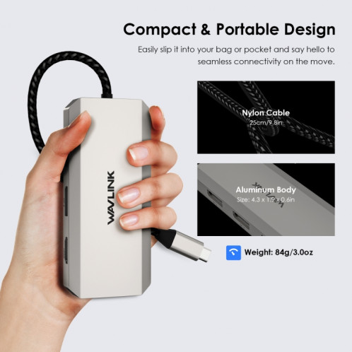 WAVLINK WL-UMD305 7 en 1 4K DP / HDMI Quard Display USB-C Hub Dock Adaptateur multiport SW4828822-08