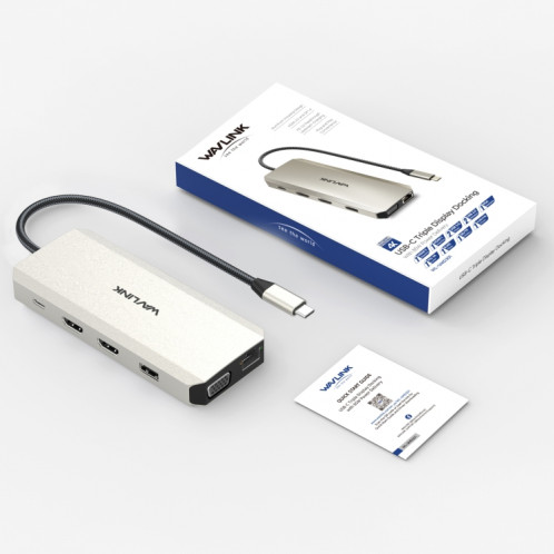 WAVLINK WL-UMD301 Adaptateur multiport 12 en 1 2 * HDMI + 1 * VGA Station d'accueil Hub USB-C triple affichage SW482986-08