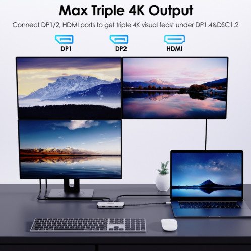 WAVLINK WL-UMD307 Type-C vers 2DP + 4K HD + VGA + 3 x Station d'accueil HUB USB2.0 SW4830996-011
