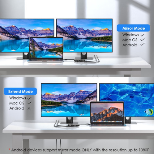 WAVLINK WL-UG69DH2 Répartiteur adaptateur double moniteur USB + Type-C vers double 4K HD DisplayPort (noir) SW401A420-09