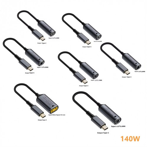 Adaptateur de charge d'ordinateur 140 W DC 5 V/9 V/20 V femelle vers USB-C/Type-C mâle (5525) SH601D231-06