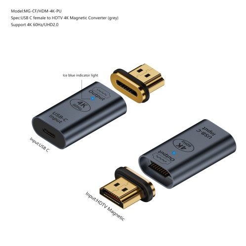 Adaptateur convertisseur type-c femelle vers HDMI 2.0 mâle prise magnétique HD 4K 60 Hz (violet foncé) SH901C1380-07