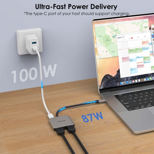 WAVLINK WL-UHP510Pro Convertisseur vidéo 4K/60 Hz Adaptateur USB-C mâle vers double HDMI femelle SW5662388-011