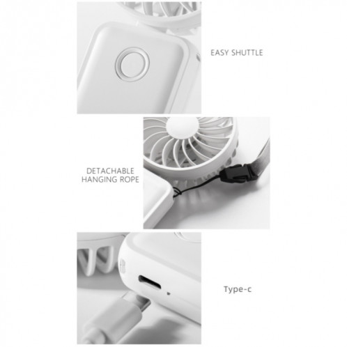F458 avec corde de cou été 3 vitesses mini ventilateur portatif pliable réglable (blanc) SH801C1094-010