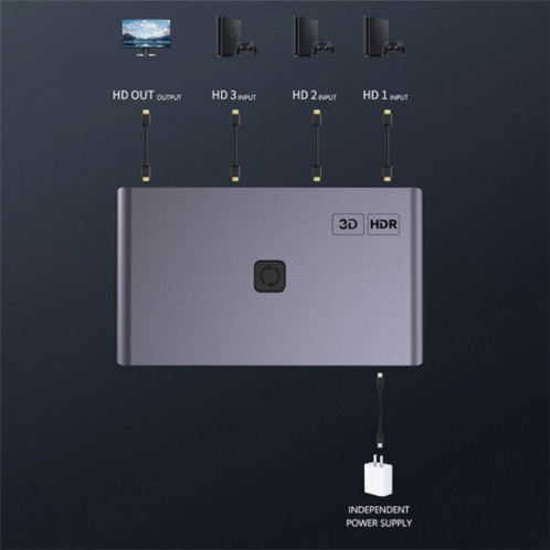 Q301 4K / 60hz HD adaptateur vidéo en alliage d'aluminium 3 entrées 1 sortie commutateur HDMI SH59671347-08