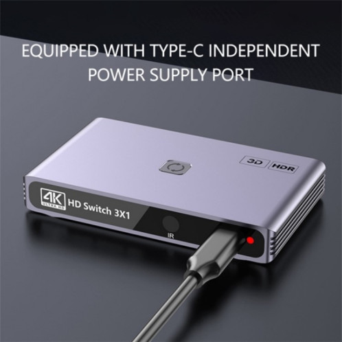 Q301 4K / 60hz HD adaptateur vidéo en alliage d'aluminium 3 entrées 1 sortie commutateur HDMI SH59671347-08