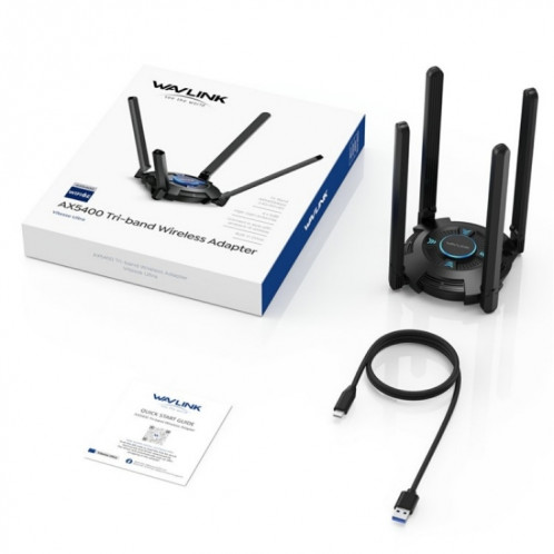WAVLINK WN695X2 AX5400 Dongle USB WiFi 6 Récepteur 4 Antennes Adaptateur Sans Fil Tri-Bande SW6707813-09
