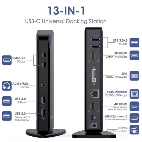 WAVLINK UG39PD1 Station d'accueil 13 en 1 Type-C pour triple moniteur 4K HD, prise : prise britannique SW08021085-09