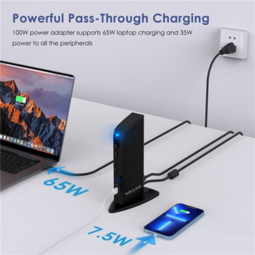 WAVLINK UG39PD1 Station d'accueil 13 en 1 Type-C pour triple moniteur 4K HD, prise : prise britannique SW08021085-09
