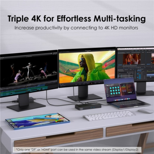 Station d'accueil pour ordinateur portable WAVLINK UG69PD25 Pro 100 W PD avec triple écran 4K, prise : prise américaine SW09011736-010