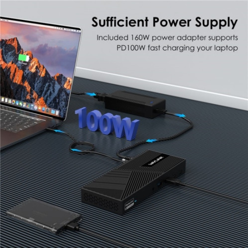 Station d'accueil pour ordinateur portable WAVLINK UG69PD25 Pro 100 W PD avec triple écran 4K, prise : SW0902509-010