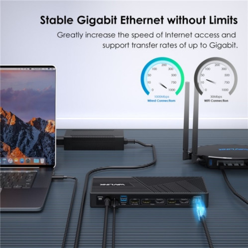 WAVLINK UG69PD25 Pro 100W PD chargeant une station d'accueil pour ordinateur portable à triple écran 4K, prise: prise britannique SW0903737-010