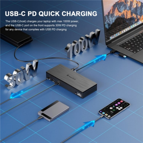 Station d'accueil universelle USB C 18 en 1 WAVLINK UG69PD8 Pro DP / HD 5K Quadruple écran, prise : prise AU SW1004112-010