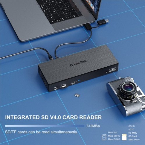 Station d'accueil universelle USB C 18 en 1 WAVLINK UG69PD8 Pro DP / HD 5K Quadruple écran, prise : prise AU SW1004112-010