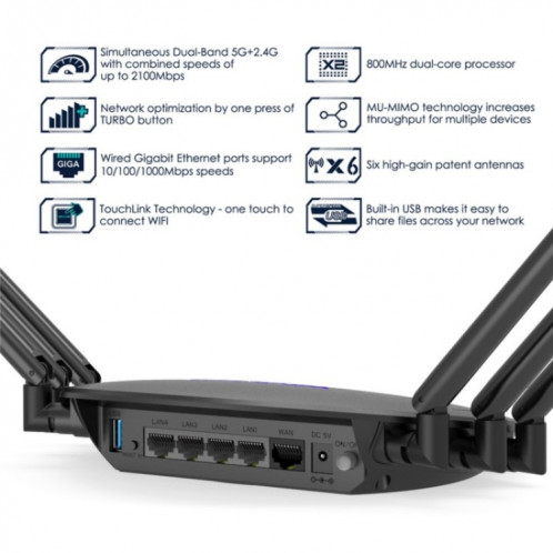 WAVLINK WN531A6 Répéteur sans fil double bande AC2100 Gigabit Ethernet Port Routeur WiFi, Prise : SW1103596-010