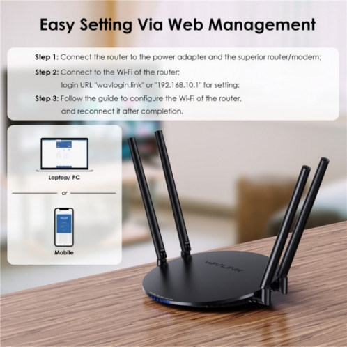 Routeur AP double bande WAVLINK WN530HG3 AC1200 Port Ethernet WAN / LAN 1000 Mbps, prise : SW32031865-010