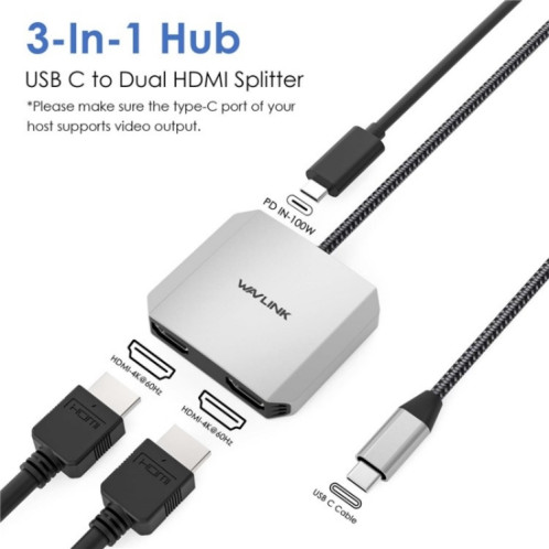 WAVLINK UHP510 Pro 87W PD Chargeur USB C vers double HD Adaptateur de moniteur 4K 60Hz SW67341810-010