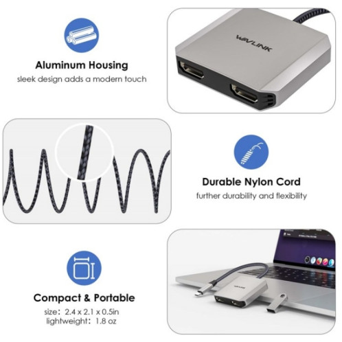 WAVLINK UHP510 Pro 87W PD Chargeur USB C vers double HD Adaptateur de moniteur 4K 60Hz SW67341810-010