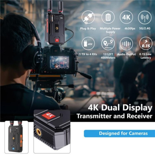 VRRIIS 097PRO Transmetteur-récepteur audio/vidéo sans fil pour extérieur, extension 4K HD, SH83031203-09