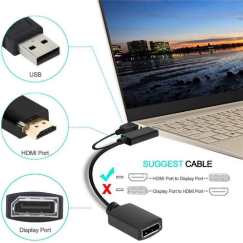 Câble adaptateur HDMI 2.0b mâle vers DP 1.4 femelle HD1, 4K 60 Hz, HDMI vers DisplayPort SH8320984-09