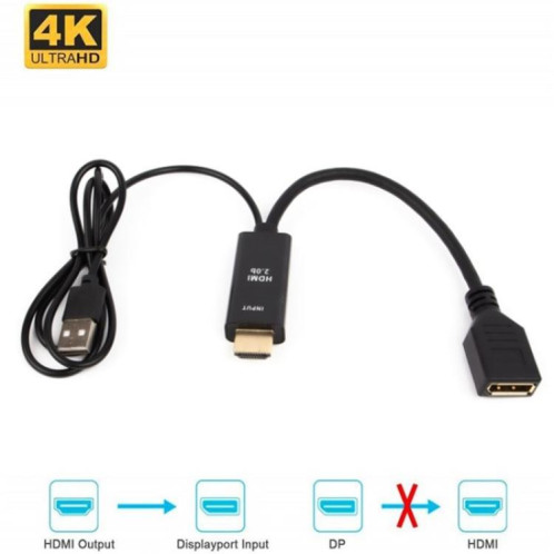 Câble adaptateur HDMI 2.0b mâle vers DP 1.4 femelle HD1, 4K 60 Hz, HDMI vers DisplayPort SH8320984-09