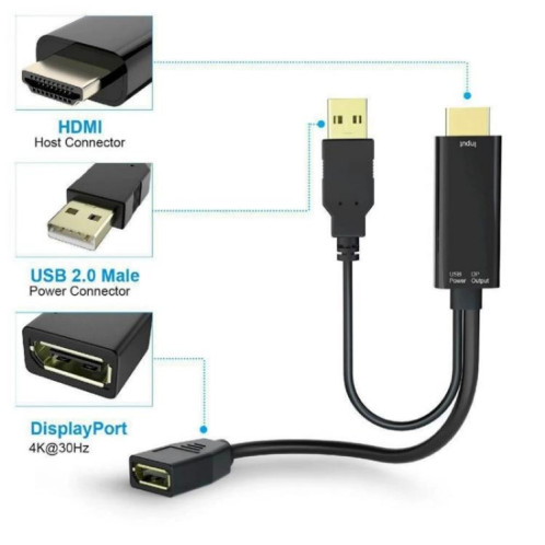 Câble adaptateur HDMI 2.0b mâle vers DP 1.4 femelle HD1, 4K 60 Hz, HDMI vers DisplayPort SH8320984-09