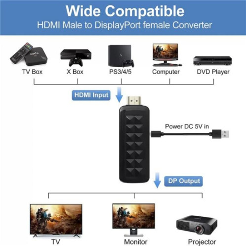 Adaptateur HDMI 2.0b vers DisplayPort 1.4 pour streaming vidéo HD2 et jeux, convertisseur 4K 60 Hz/HDCP 2.3 SH83301291-07