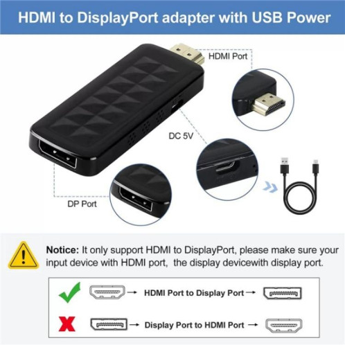 Adaptateur HDMI 2.0b vers DisplayPort 1.4 pour streaming vidéo HD2 et jeux, convertisseur 4K 60 Hz/HDCP 2.3 SH83301291-07
