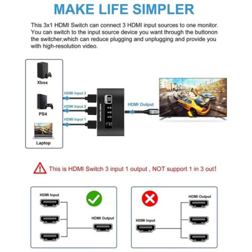 Commutateur vidéo HDMI 2.1 8K 3 entrées 1 sortie Q8Q3-2, commutateur HDMI 4K 120 Hz SH8360266-08