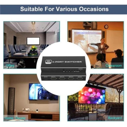 Commutateur HDMI 2.1 Q8Q3-3 pour home cinéma gaming, 3x1, 8K, 4K, 120 Hz, HDR, audio et vidéo SH8362783-010