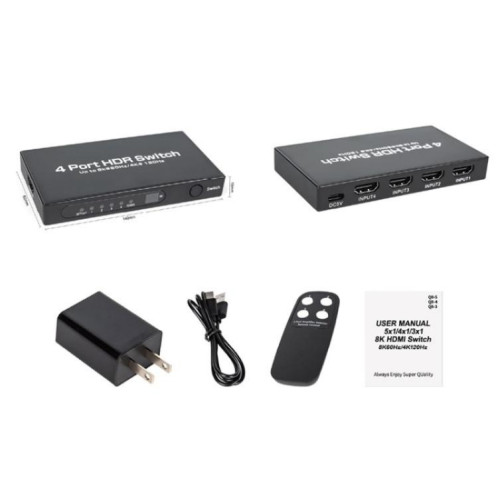 Commutateur HDMI 2.1 8K 60 Hz Q8-4 avec télécommande, adaptateur 4x1 pour home cinéma et jeux vidéo, prise américaine SH69011521-010