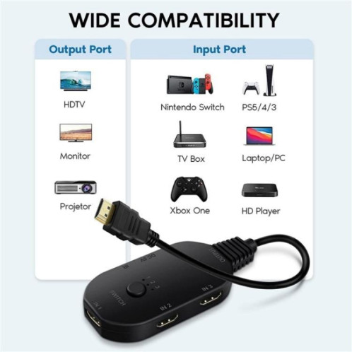 Commutateur HDMI 4K UHD 3 entrées 1 sortie avec télécommande Q2-4 SH83941325-06