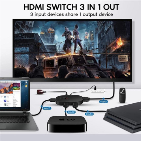 Commutateur HDMI 4K UHD 3 entrées 1 sortie avec télécommande Q2-4 SH83941325-06