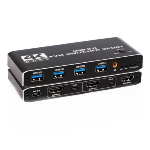 Commutateur KVM 4K 60 Hz K2-1, 2 entrées, 1 sortie, USB 3.0, HDMI 2.0, télécommande SH8469721-07