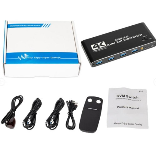 Commutateur KVM 4K 60 Hz K2-1, 2 entrées, 1 sortie, USB 3.0, HDMI 2.0, télécommande SH8469721-07