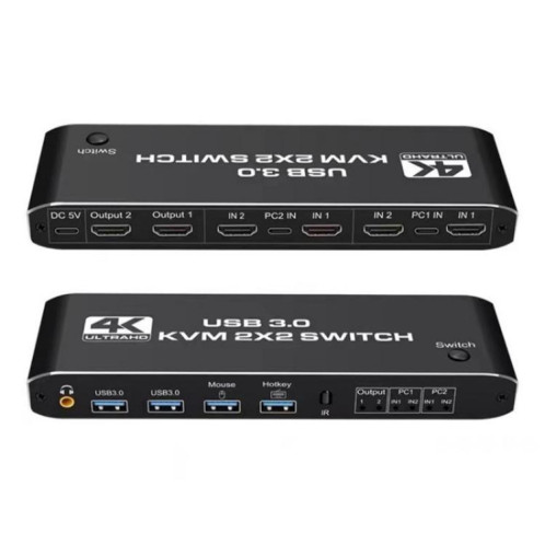 Commutateur KVM K3 pour deux moniteurs, HDMI, USB 3.0, extracteur audio, prise jack 3,5 mm, 4K 60 Hz, 2 entrées, 2 sorties SH8471479-011