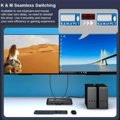 Commutateur KVM K3 pour deux moniteurs, HDMI, USB 3.0, extracteur audio, prise jack 3,5 mm, 4K 60 Hz, 2 entrées, 2 sorties SH8471479-011