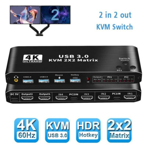 K3-1 4K 60 Hz USB 3.0 Double écran Extender HDMI Matrix 2x2 KVM Switch SH8474306-011